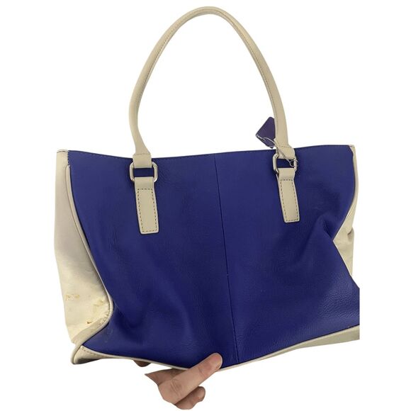 Aurielle Handbag Two Tones Cobalt Blue Center Section with Cream or Off-White Si - Picture 3 of 7